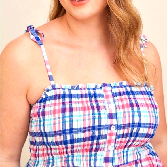 ❤️NWT VINTAGE TORRID PEPLUM SHOULDER TIES - CRINKLE GAUZE PLAID CAMI - PLUS SIZE - Picture 8 of 13